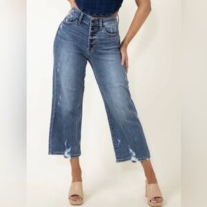 Judy Blue Wide Leg Cropped Distressed Denim Jeans Buttonfly Women’s Size 18W